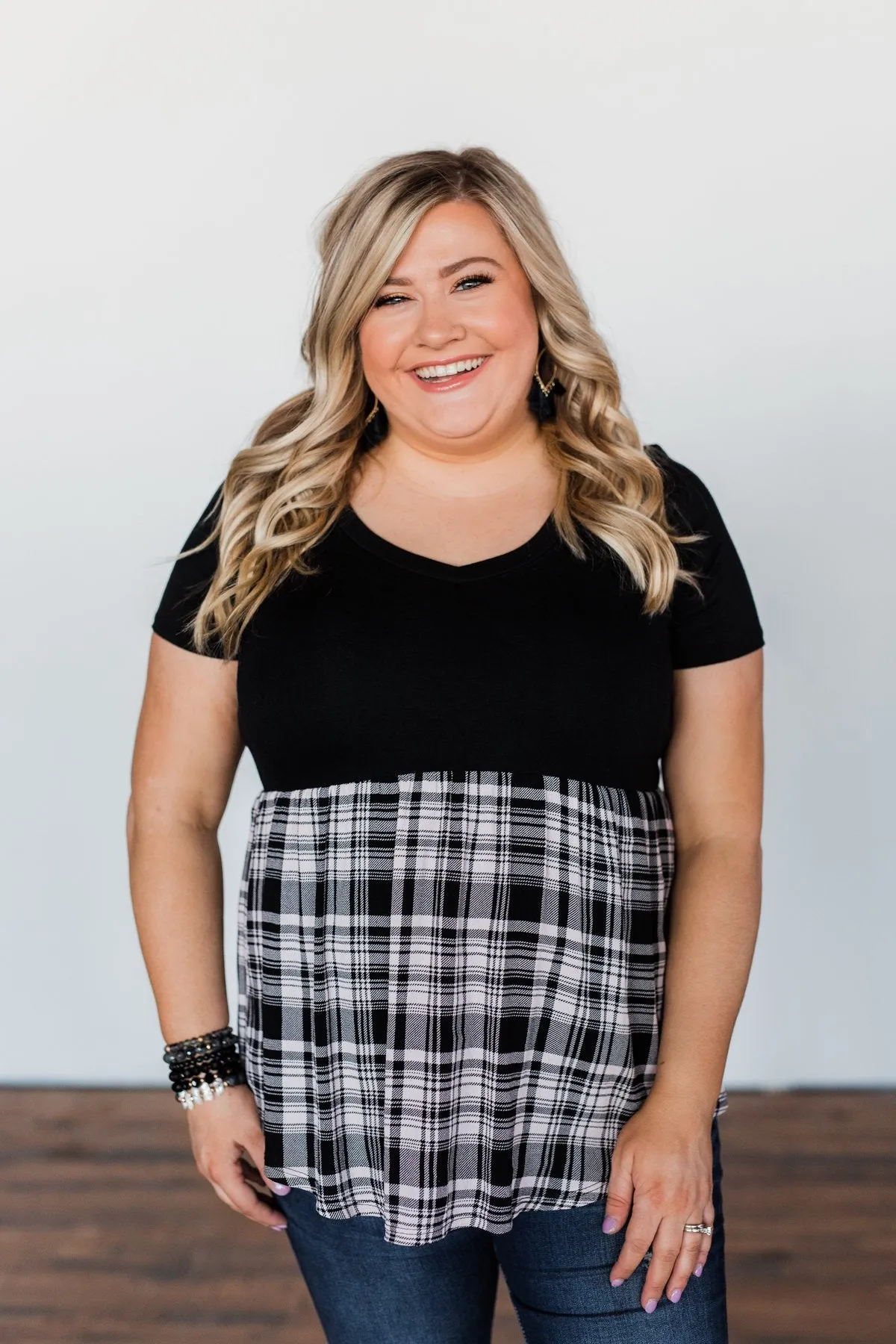 Let Me Tell You Plaid BabyDoll Top- Black