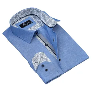 Light Denim Blue Mens Slim Fit Designer Dress Shirt - tailored Cotton Shirts for Work and Casual