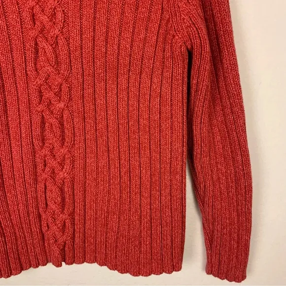 LL Bean Red Cable Knit Mock Neck Sweater