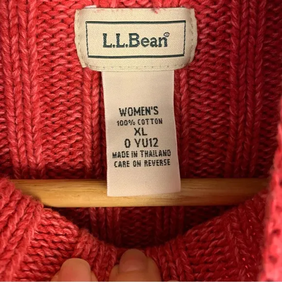 LL Bean Red Cable Knit Mock Neck Sweater