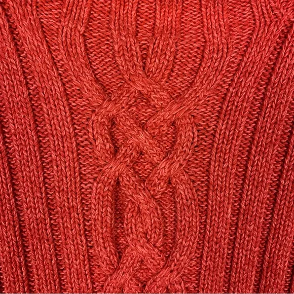 LL Bean Red Cable Knit Mock Neck Sweater