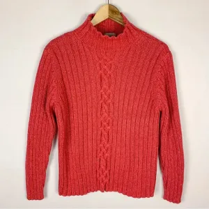 LL Bean Red Cable Knit Mock Neck Sweater
