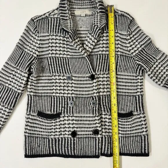 Loft - Wool Blend Patchwork Knit Sweater Jacket in Black &amp; Ivory
