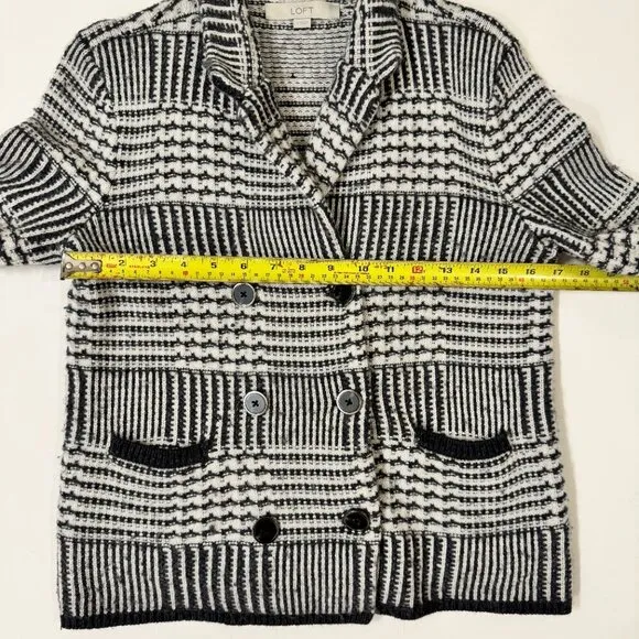 Loft - Wool Blend Patchwork Knit Sweater Jacket in Black &amp; Ivory