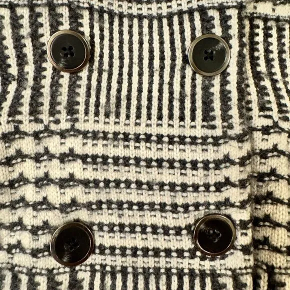 Loft - Wool Blend Patchwork Knit Sweater Jacket in Black &amp; Ivory