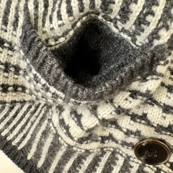 Loft - Wool Blend Patchwork Knit Sweater Jacket in Black &amp; Ivory