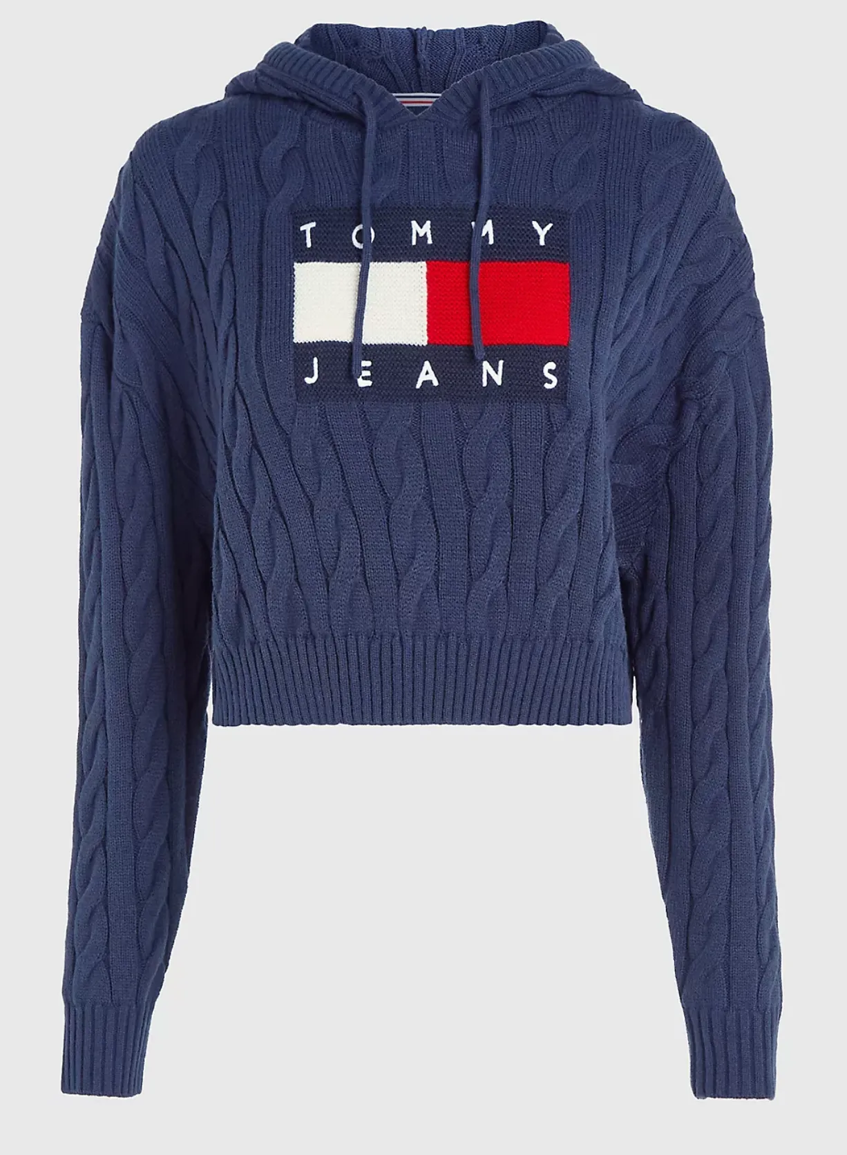 Logo Cable Knit Sweater Hoodie