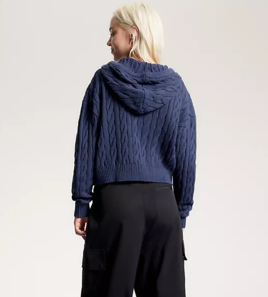 Logo Cable Knit Sweater Hoodie
