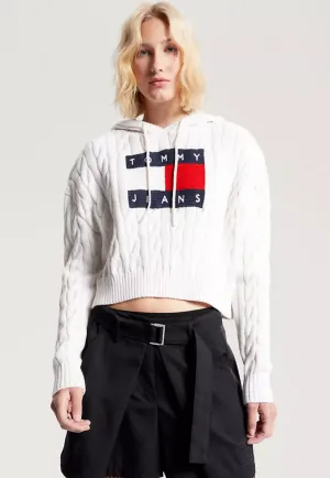 Logo Cable Knit Sweater Hoodie