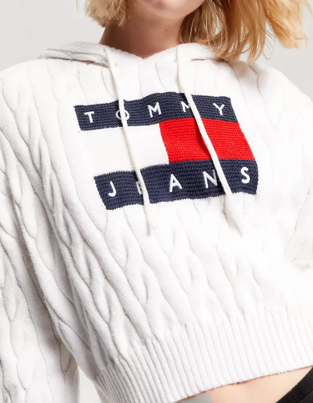 Logo Cable Knit Sweater Hoodie