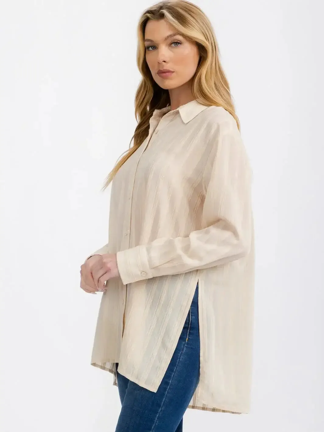 LONG SLEEVE BUTTON UP STRIPES SHIRT TOP