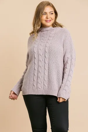 Long Sleeve Cable Knit Mock Neck Pullover Sweater