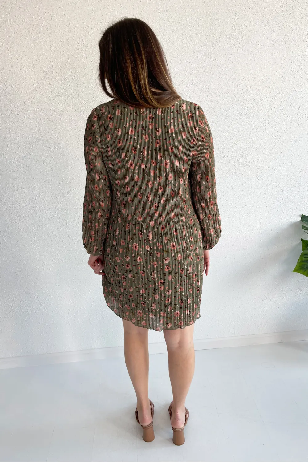Long Sleeve Pleated A-Line Dress