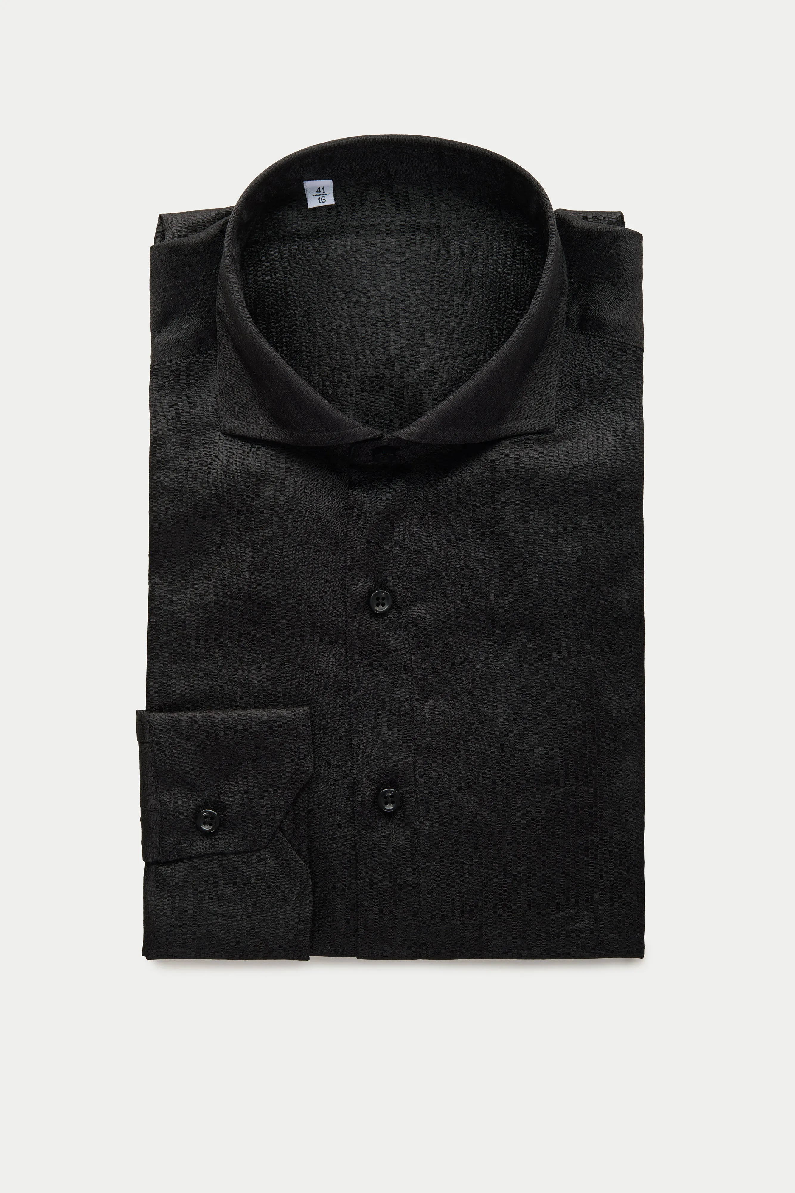 Long Sleeve Silk Jacquard Shirt Black