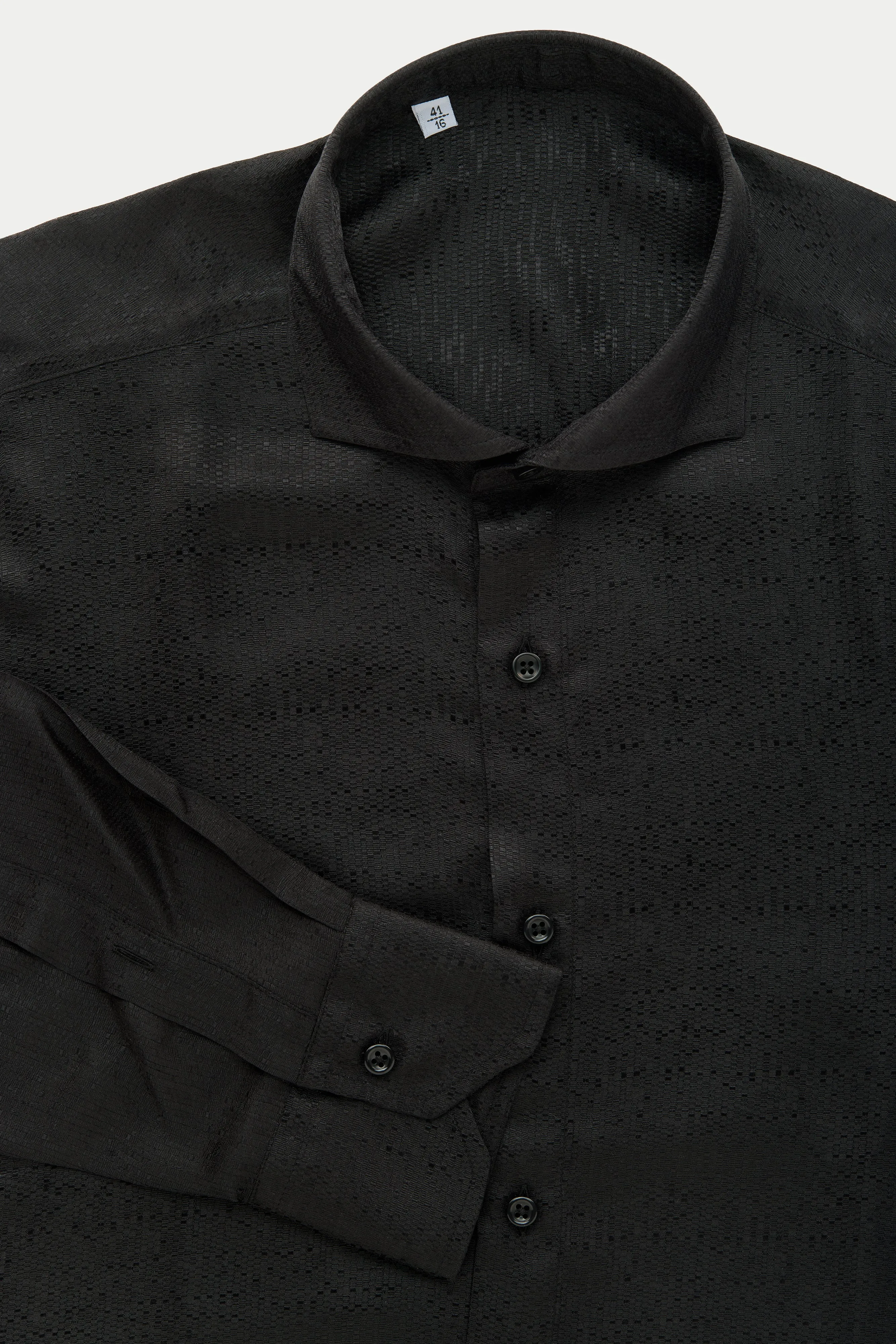 Long Sleeve Silk Jacquard Shirt Black