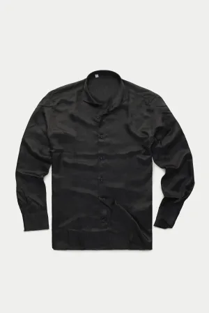 Long Sleeve Silk Jacquard Shirt Black