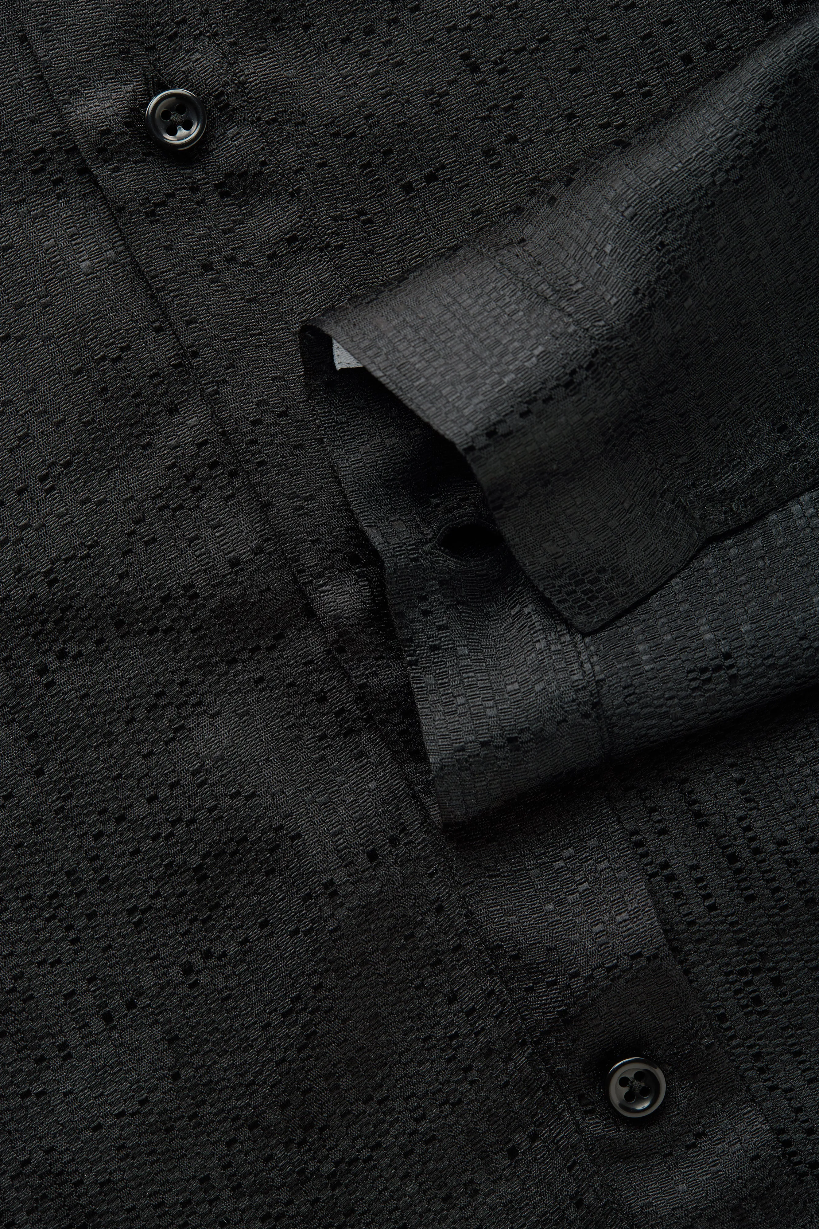 Long Sleeve Silk Jacquard Shirt Black