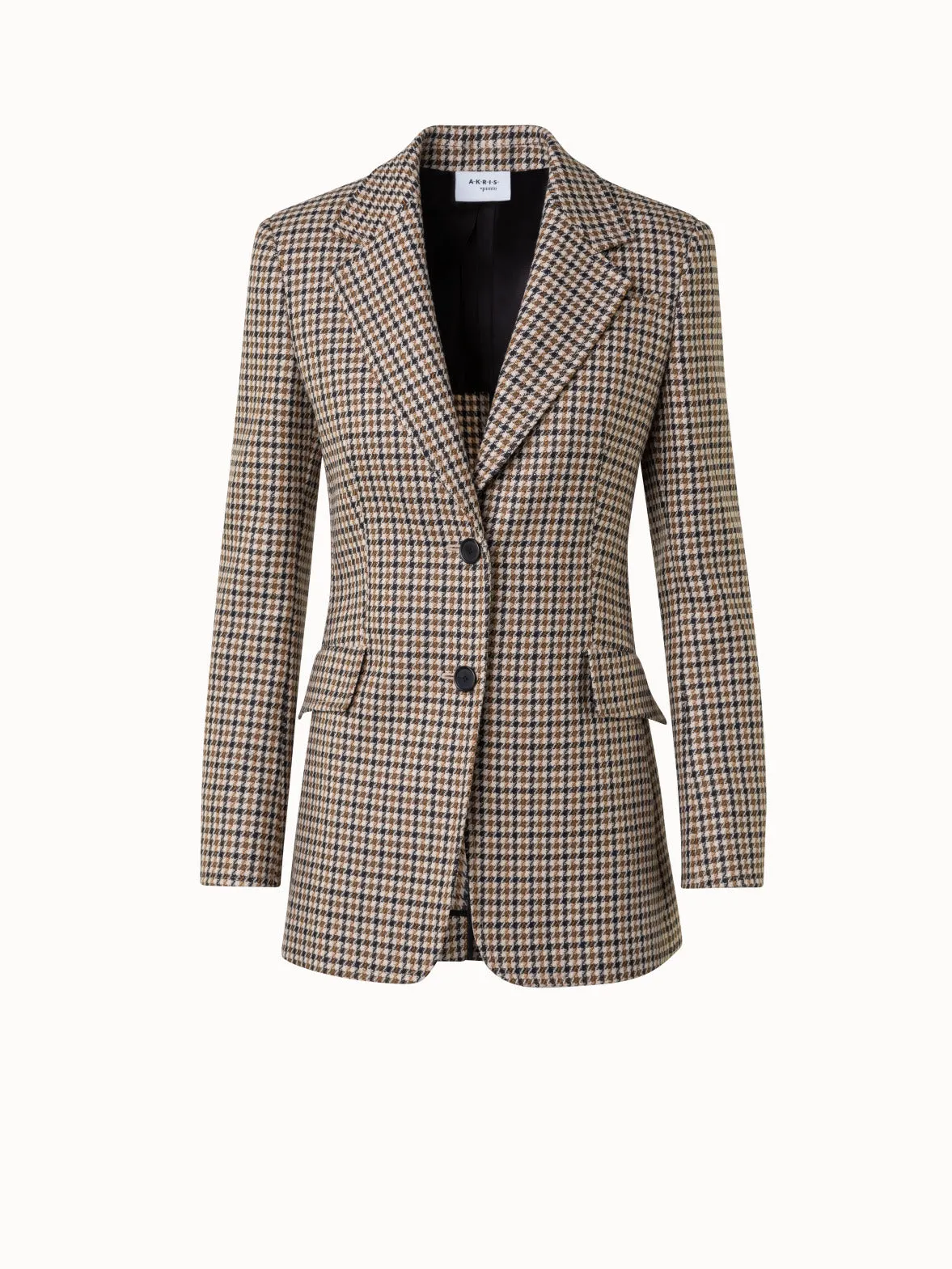 Long Virgin Wool Houndstooth Boyfriend Blazer