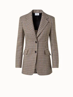 Long Virgin Wool Houndstooth Boyfriend Blazer