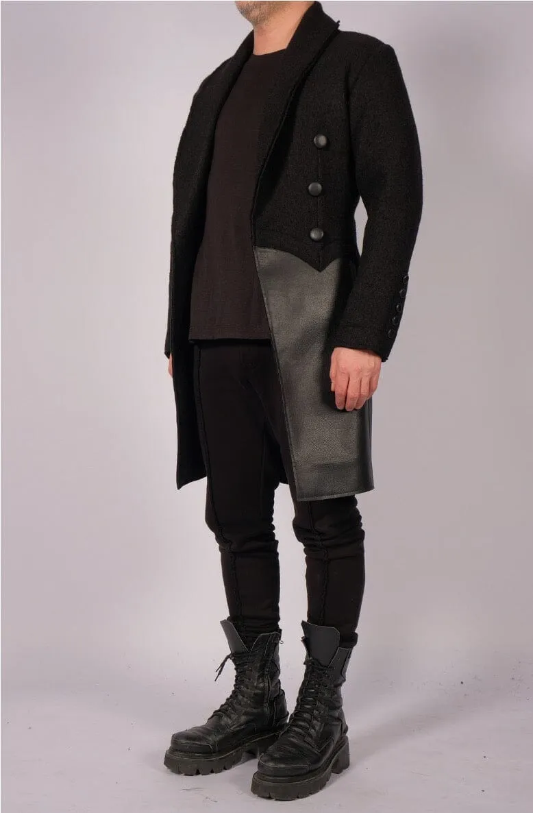 Long Wool Blazer with Leather