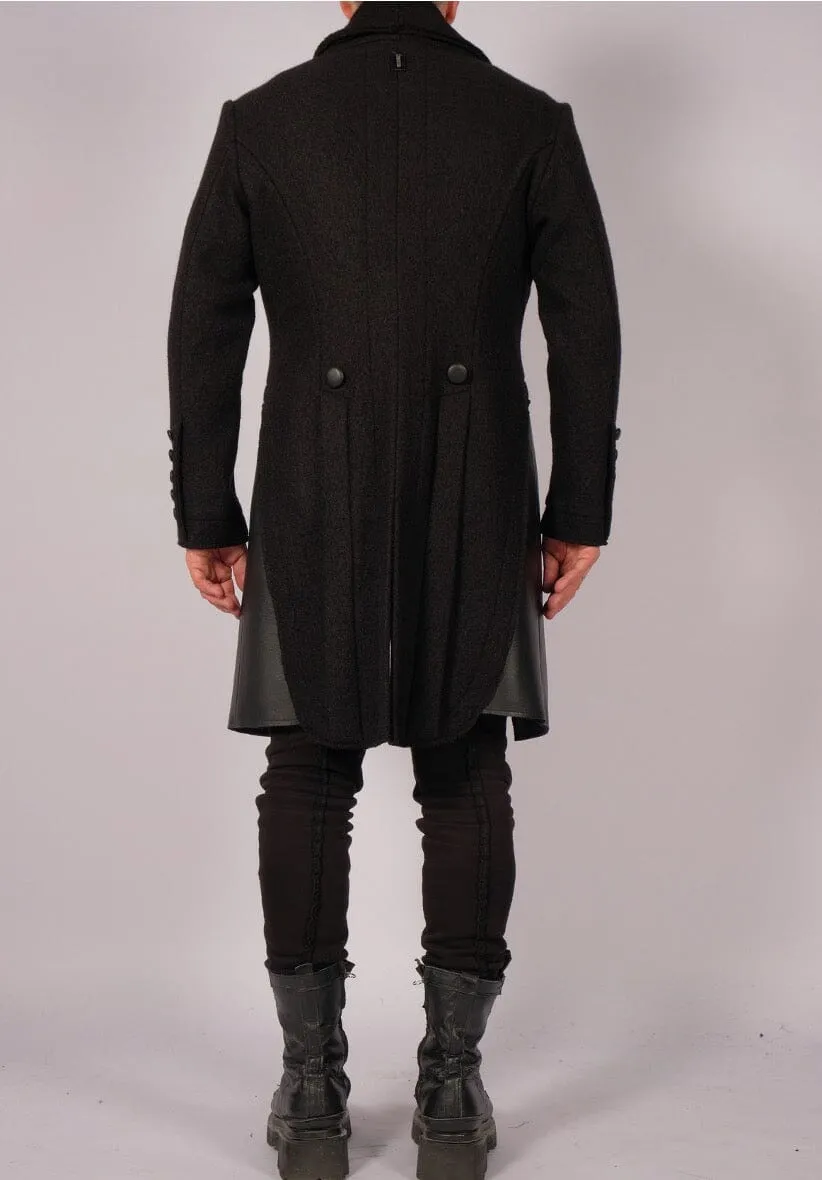 Long Wool Blazer with Leather
