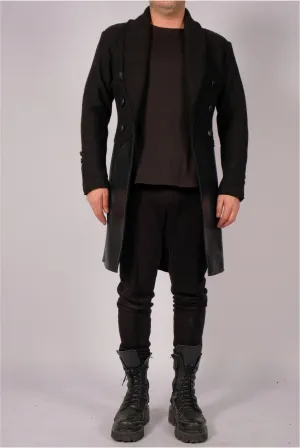 Long Wool Blazer with Leather