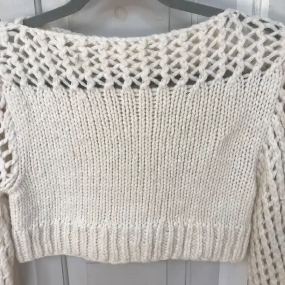 Love Shack Fancy Cream Cropped Knit Alpaca Blend Sweater