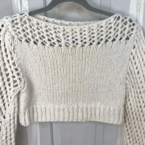 Love Shack Fancy Cream Cropped Knit Alpaca Blend Sweater