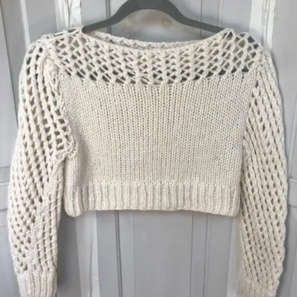 Love Shack Fancy Cream Cropped Knit Alpaca Blend Sweater