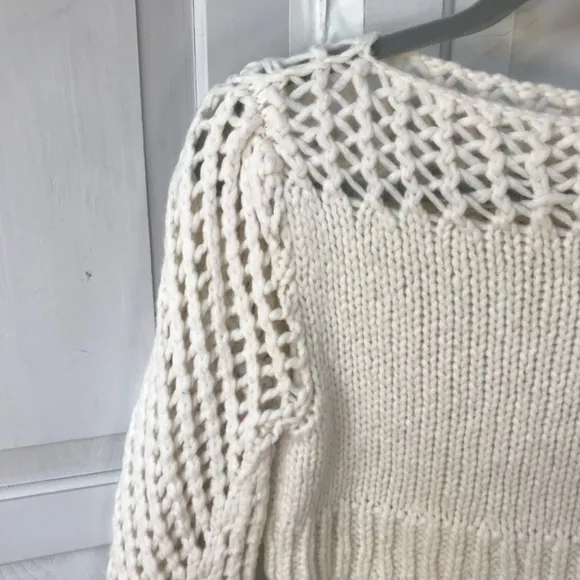 Love Shack Fancy Cream Cropped Knit Alpaca Blend Sweater