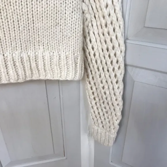 Love Shack Fancy Cream Cropped Knit Alpaca Blend Sweater
