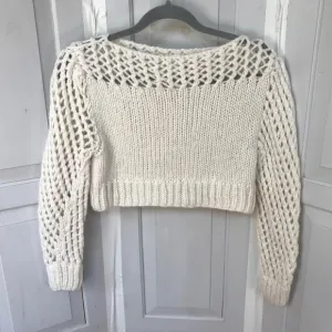 Love Shack Fancy Cream Cropped Knit Alpaca Blend Sweater