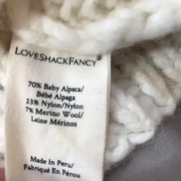 Love Shack Fancy Cream Cropped Knit Alpaca Blend Sweater