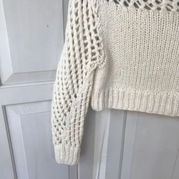 Love Shack Fancy Cream Cropped Knit Alpaca Blend Sweater