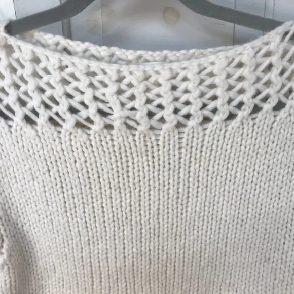 Love Shack Fancy Cream Cropped Knit Alpaca Blend Sweater