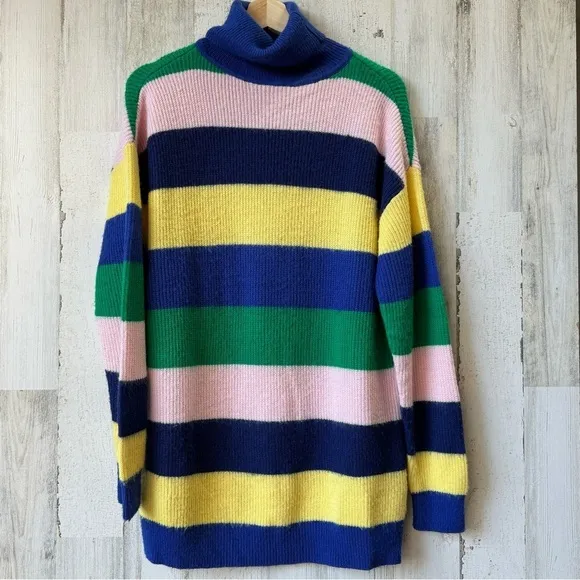 Lovers   Friends Marianne Tropical Stripe Turtleneck Oversized Sweater Size XS