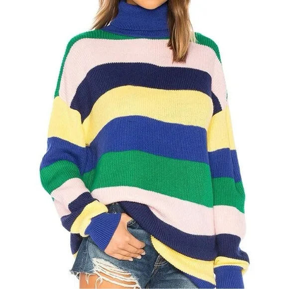 Lovers   Friends Marianne Tropical Stripe Turtleneck Oversized Sweater Size XS