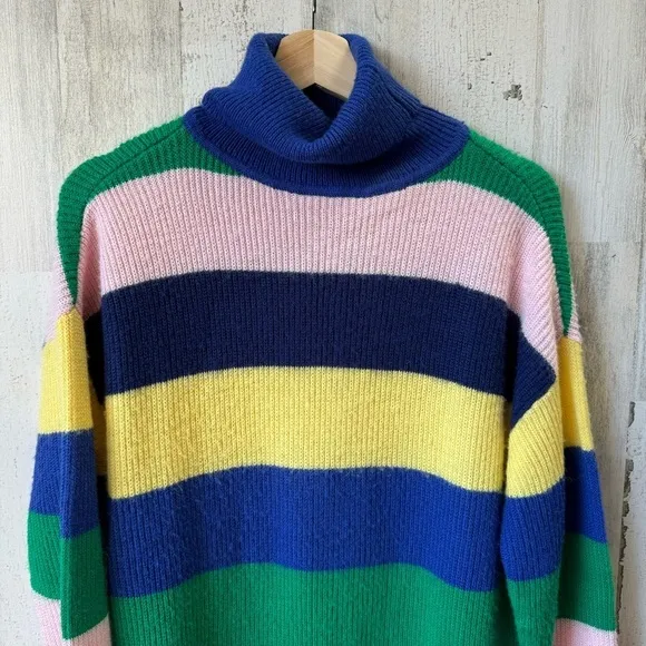 Lovers   Friends Marianne Tropical Stripe Turtleneck Oversized Sweater Size XS
