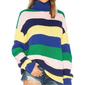 Lovers   Friends Marianne Tropical Stripe Turtleneck Oversized Sweater Size XS