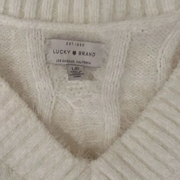 Lucky Cashmere Long Sleeve Off-White Sweater Size Large