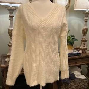 Lucky Cashmere Long Sleeve Off-White Sweater Size Large