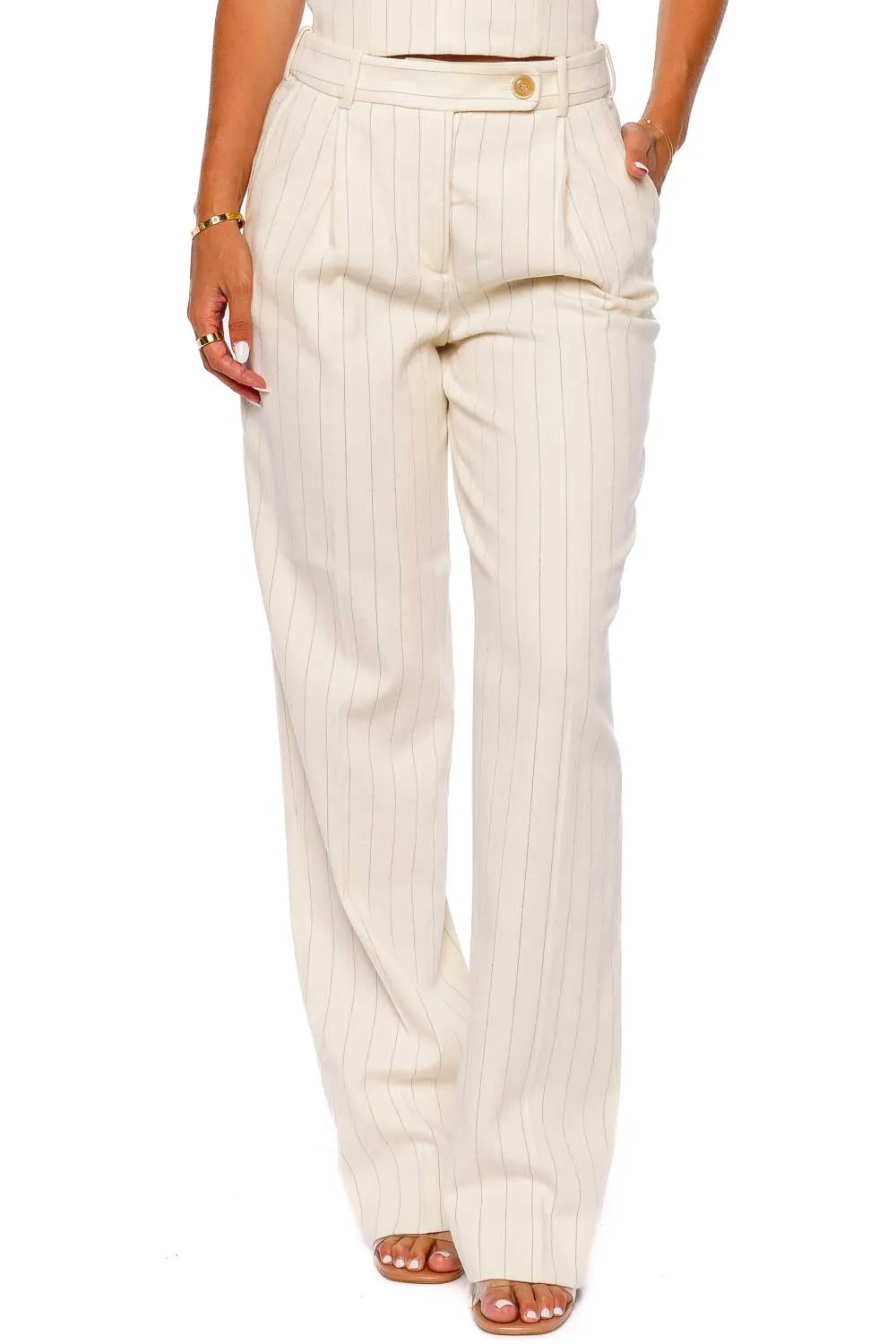 Luminosity Cream Stripe Pleated Front Pant