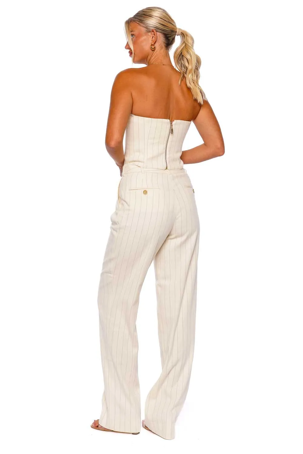 Luminosity Cream Stripe Pleated Front Pant