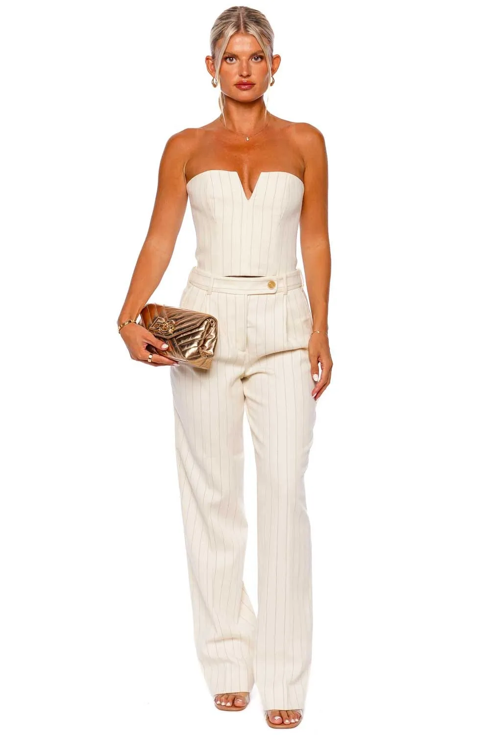 Luminosity Cream Stripe Pleated Front Pant