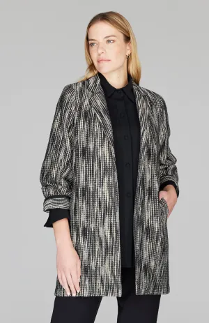 Lurex Knit Tweed Long Blazer w/ Contrast Trim