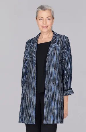 Lurex Knit Tweed Long Blazer w/ Contrast Trim