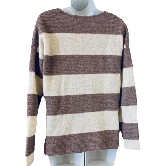 Lusso 100% Cashmere Logan Sweater Women's Size XS Caramel Combo Striped Cream