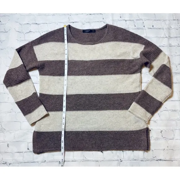 Lusso 100% Cashmere Logan Sweater Women's Size XS Caramel Combo Striped Cream