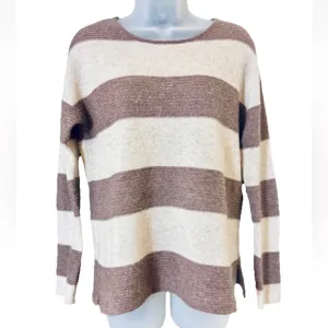 Lusso 100% Cashmere Logan Sweater Women's Size XS Caramel Combo Striped Cream