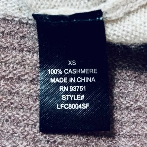 Lusso 100% Cashmere Logan Sweater Women's Size XS Caramel Combo Striped Cream